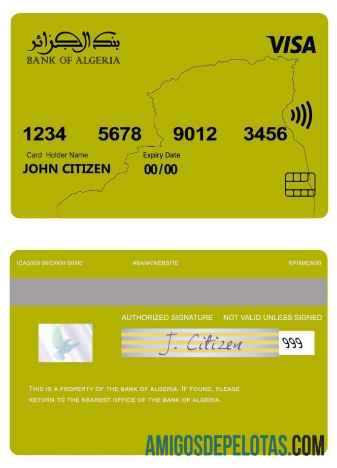 Cartão Visa do Banco da Argélia da Argélia amostra